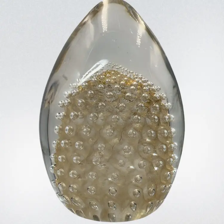 Konstglas Ronneby Sweden Aventurine Gold Paperweight 5” x 3.25”