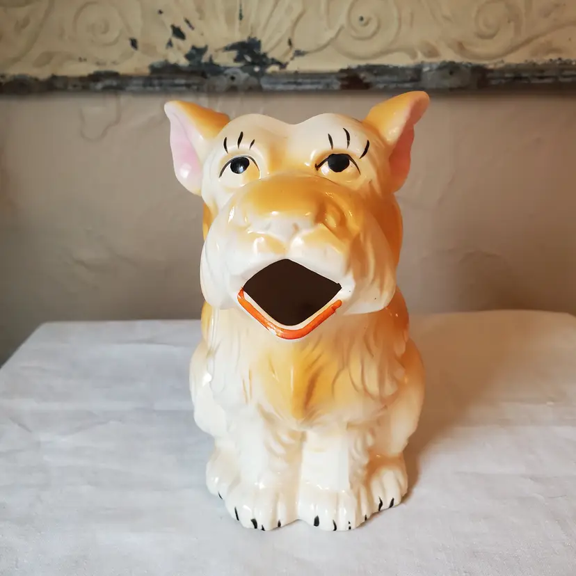 Ceramic Dog Creamer Pitcher Terrier Brown and White