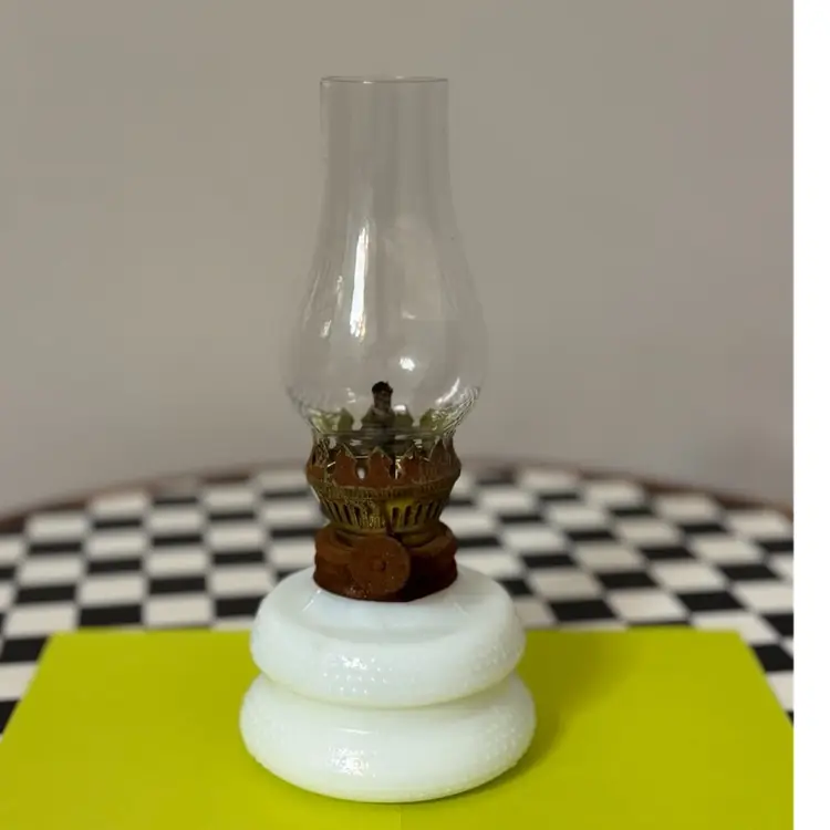 Vintage Miniature Milk Glass Oil Lamp