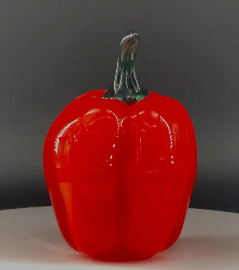 Paperweight Red Pepper Art Glass Smooth Clear Bottom