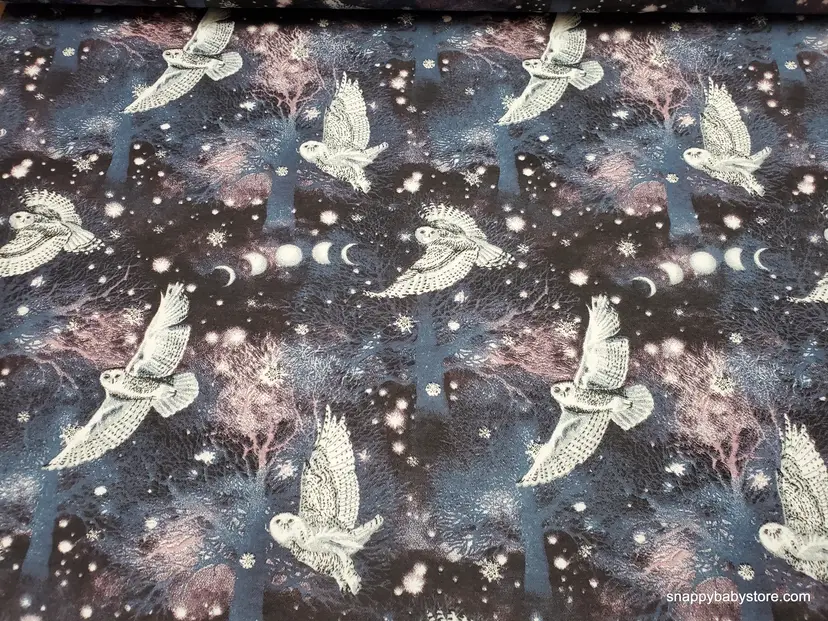 Winter Solstice Moon Phases and Owls Flannel Fabric Remnant - 100% Cotton - Choose Size - Soft Craft & Quilting Fabric