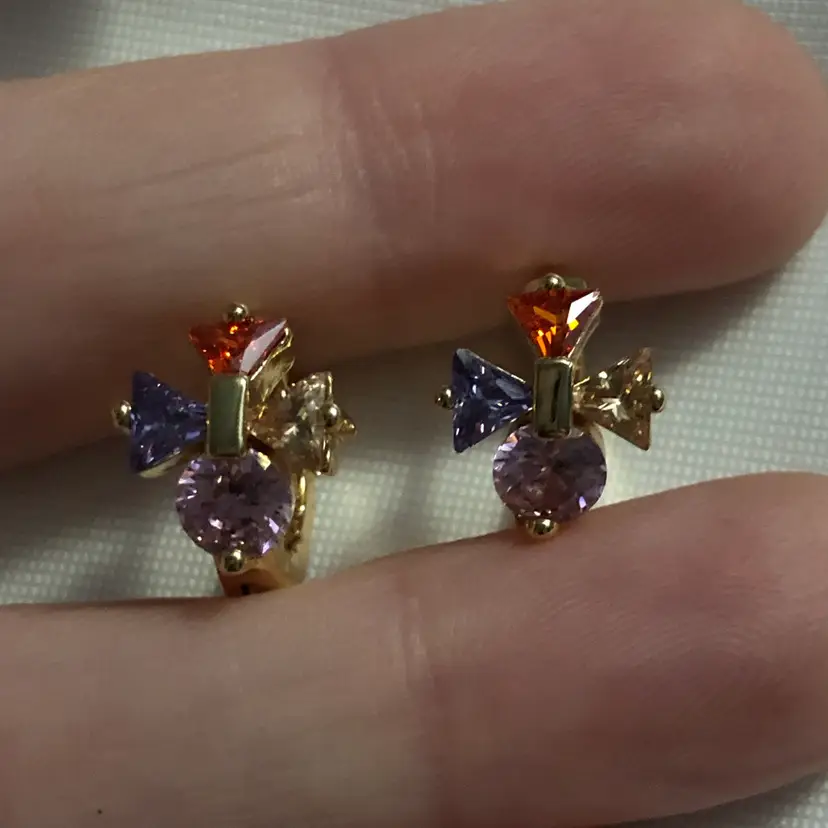 Swarovski Multi-Color Crystal Gold-Tone Huggie Earrings