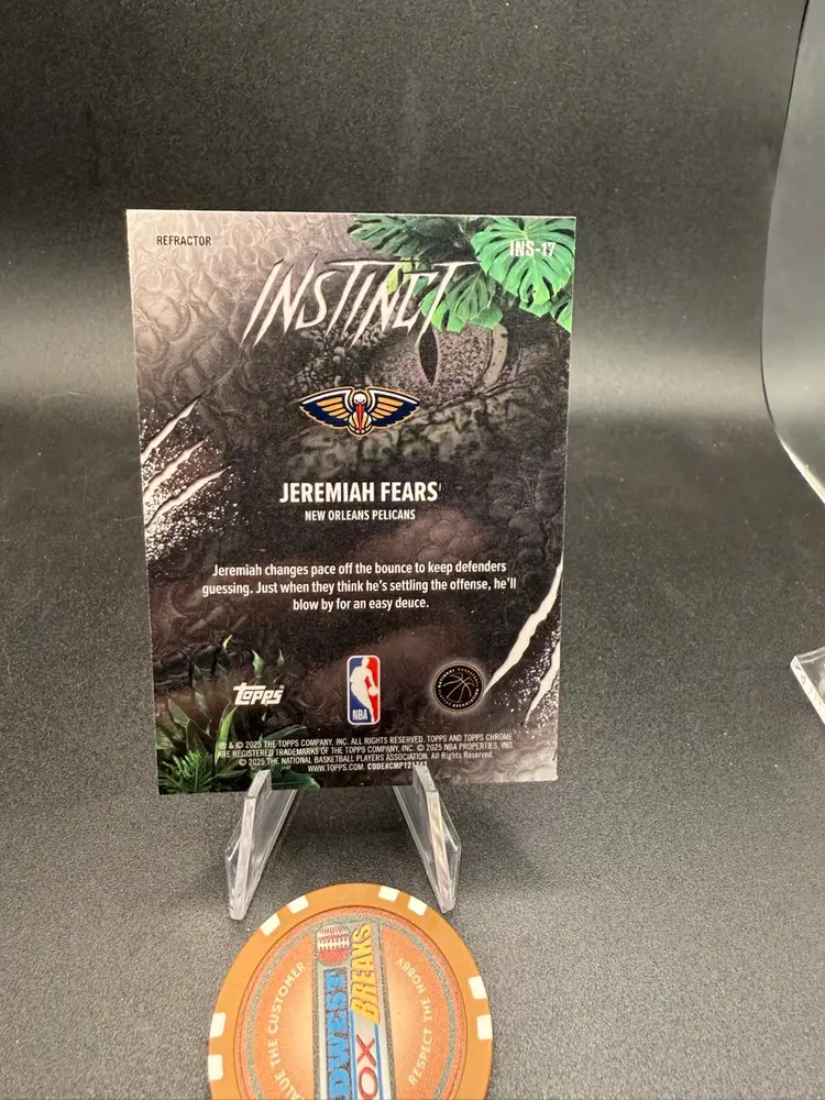 Jeremiah Fears Instinct Refractor 2025-26 Topps Chrome NBA New Ireland Pelicans