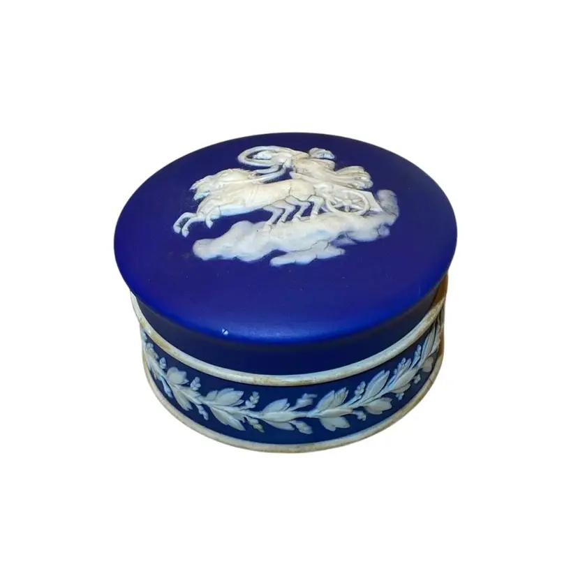Vtg Wedgwood Dark Blue Jasperware Trinket Dish Neo Classical 3” READ