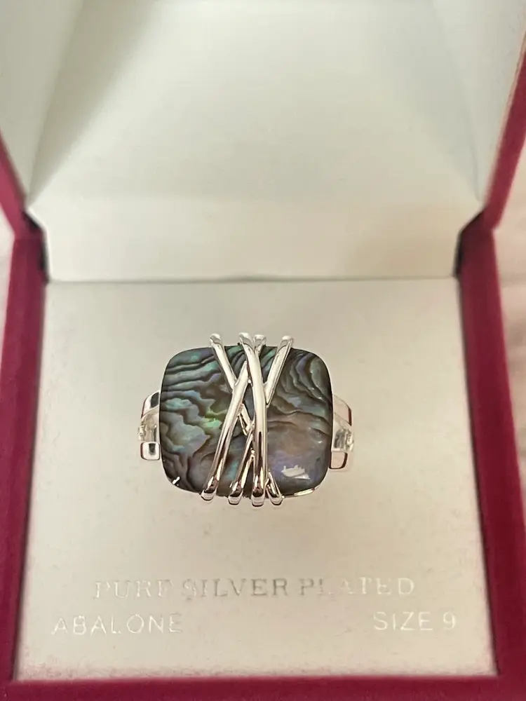 Silver Sparkle Allure Green Abalone Ring Size 9