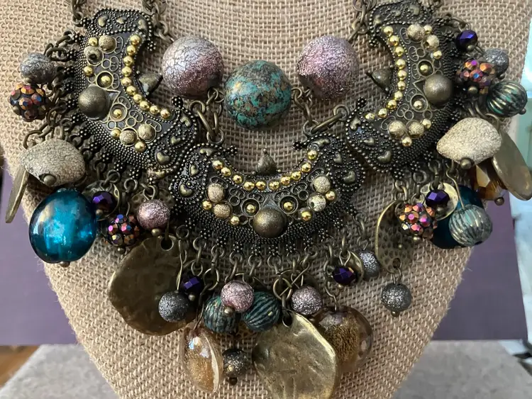 Vintage Boho Tribal Statement Bibb Necklace