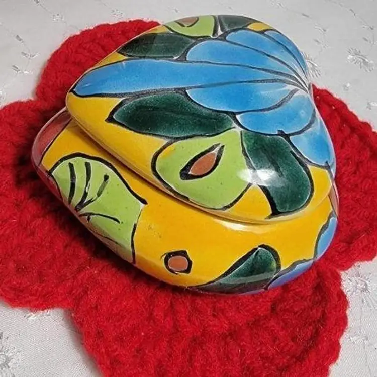 Colorful Vintage Talavera Ceramic Heart Trinket Box