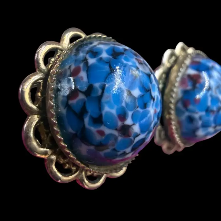 Vintage confetti glass cabochon Clip On Earrings