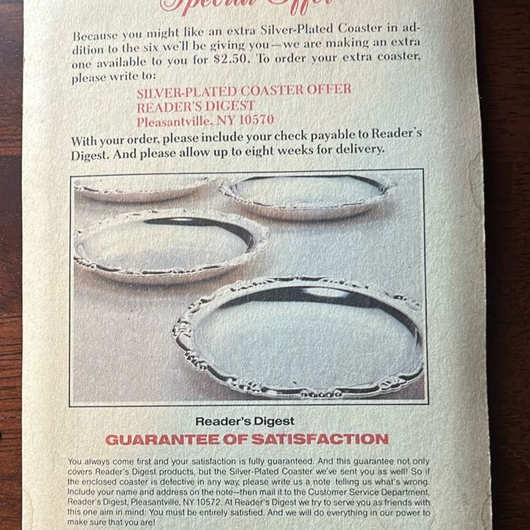 silver-plated coaster from Reader's Digest, made in Italy around 1988.