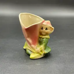 Shawnee Pottery Elf Pixie Fairy Planter Vase Pink Flower Calla Lily VTG Kitsch
