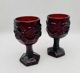 Vintage, Avon, set of 2 “Cape Cod Collection”, Ruby Red Glass Wine Goblets 4.5"