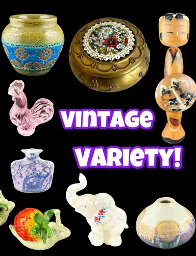 Kokeshi, Fenton, Pottery, Glass, Micro Mosaic, Kitsch!