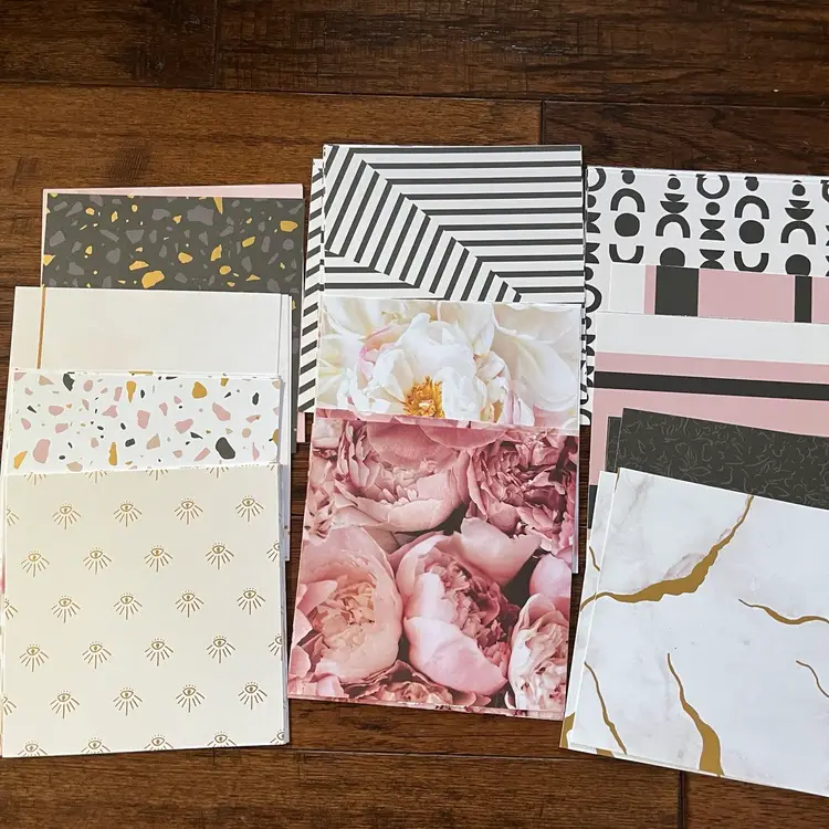 50 Sheets Card Stock Junk, Journaling, Crafting Scrapbooking 6x6 Pink, Black, Gold White
