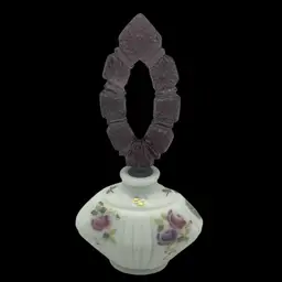 Signed Vintage Fenton Charleton 2002 Hand Painted Floral Perfume Bottle, 7.5” Tall