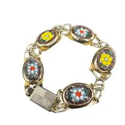 Micro Mosaic Gold Tone Bracelet 7”