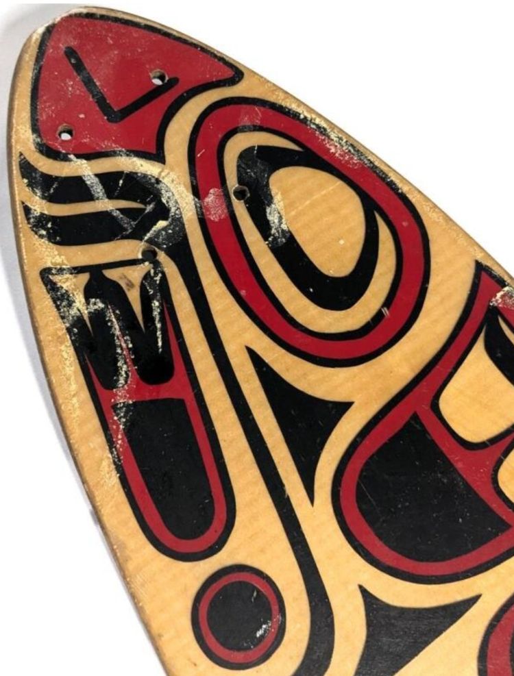Vintage Collectible LANDYACHTZ Longboard Deck Indigenous Artwork "Chief", 8.75" At Widest × 43.25" Long