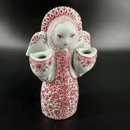 Scandinavian Nymolle Red And White Figural Angel Candle Holder