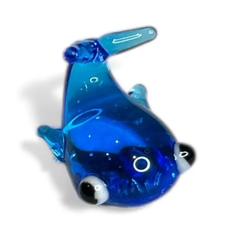 Mini Handblown Art Glass Blue Whale Figurine And Christmas Stocking