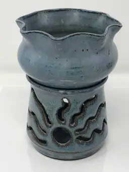 Radiant Sun Blue Pottery Wax Warmer Artist Signed