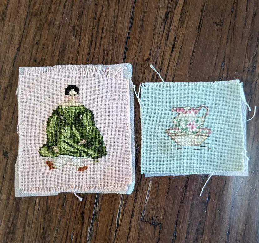 Vintage cross stitch art Victoria girl doll square unframed