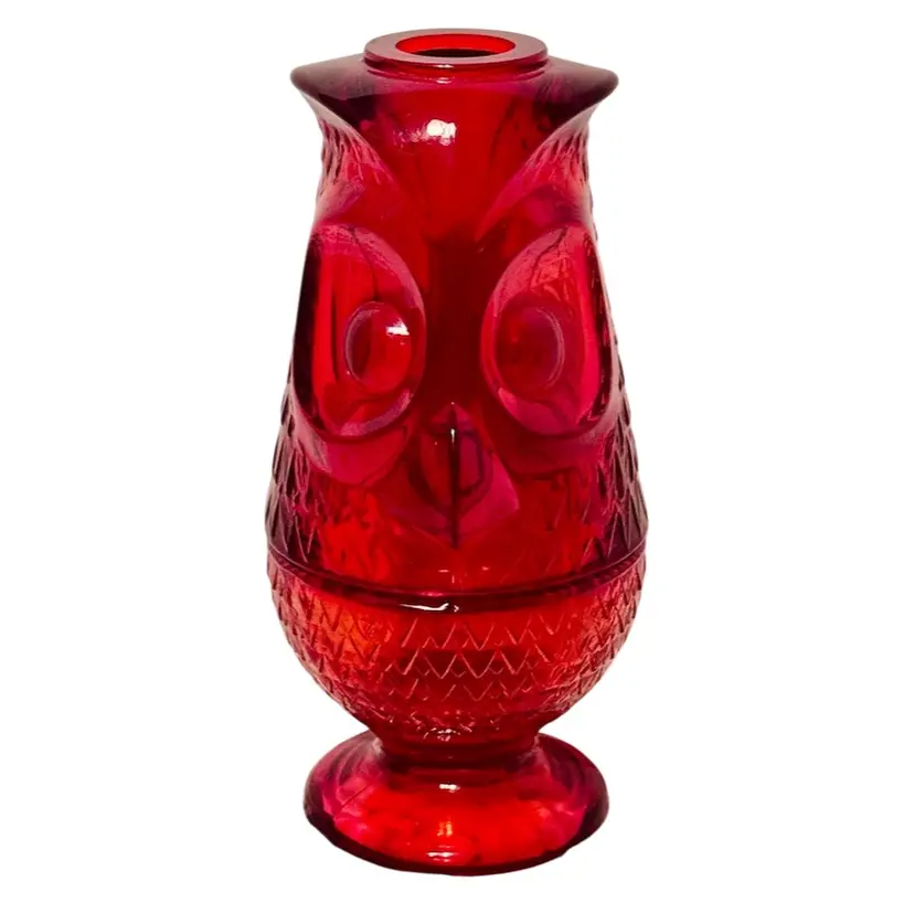 Viking Glass Ruby Red Owl Glimmer Fairly Lamp 7", Excellent Condition, Glower