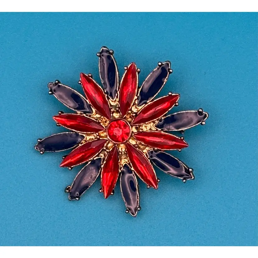 Vintage 2" Red Rhinestone Statement Starburst Pin