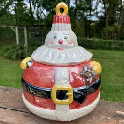 Department 56 Santa Cookie Jar With Lid (luster-style finish). 8.75”h.