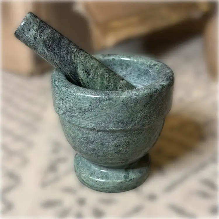 Vintage Green Marble Mortar & Pestle