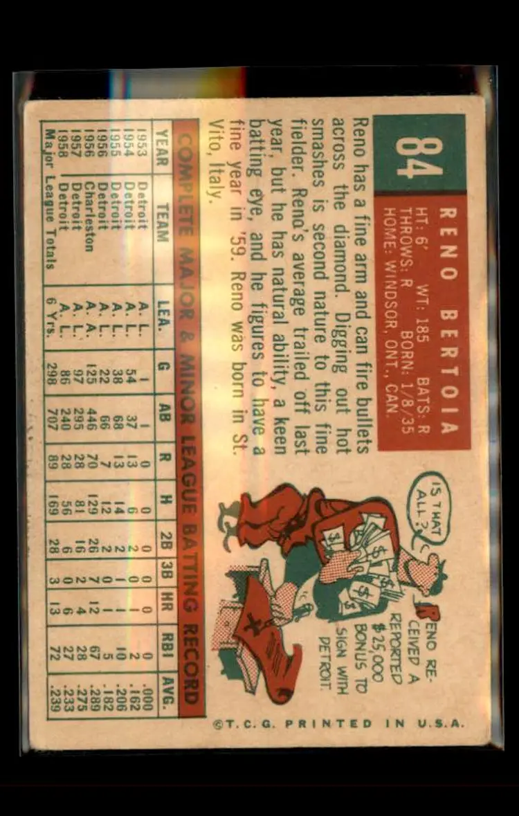 1959 Topps #84 Reno Bertoia - (pk4) - Washington Senators