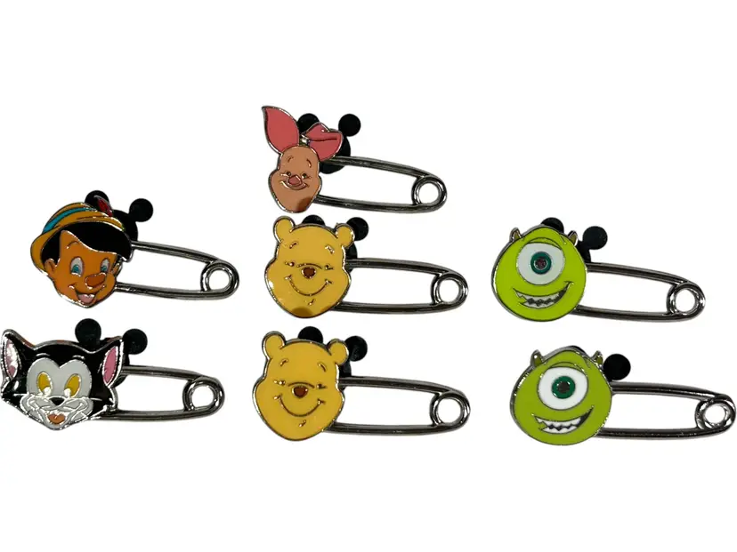 Lot of 7~ Disney Safety Pin Trading Pins Monsters Inc Piglet Pooh Pinocchio