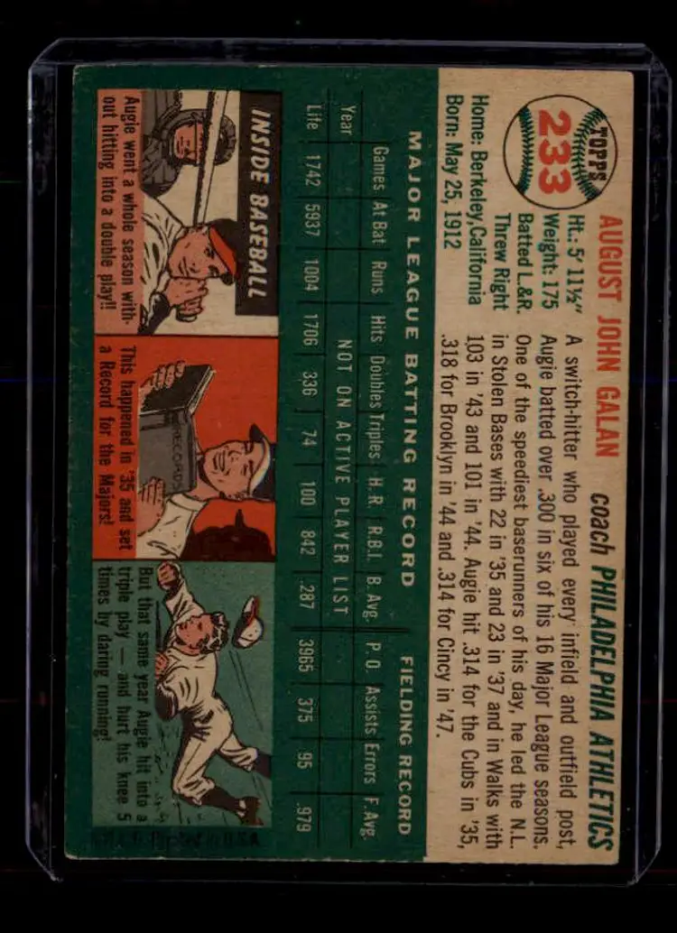 1954 Topps #233 Augie Galan - (pk-tl1) - Philadelphia Athletics