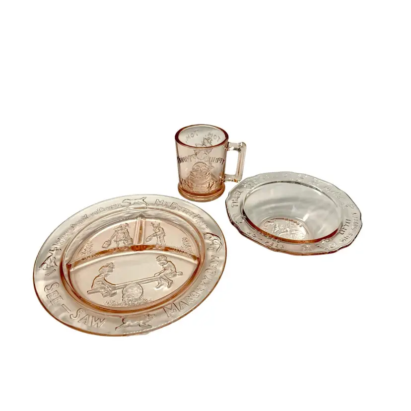 Vintage Tiara Exclusive Humpty Dumpty Cup, Mother Goose Bowl, Jack & Jill Plate Set