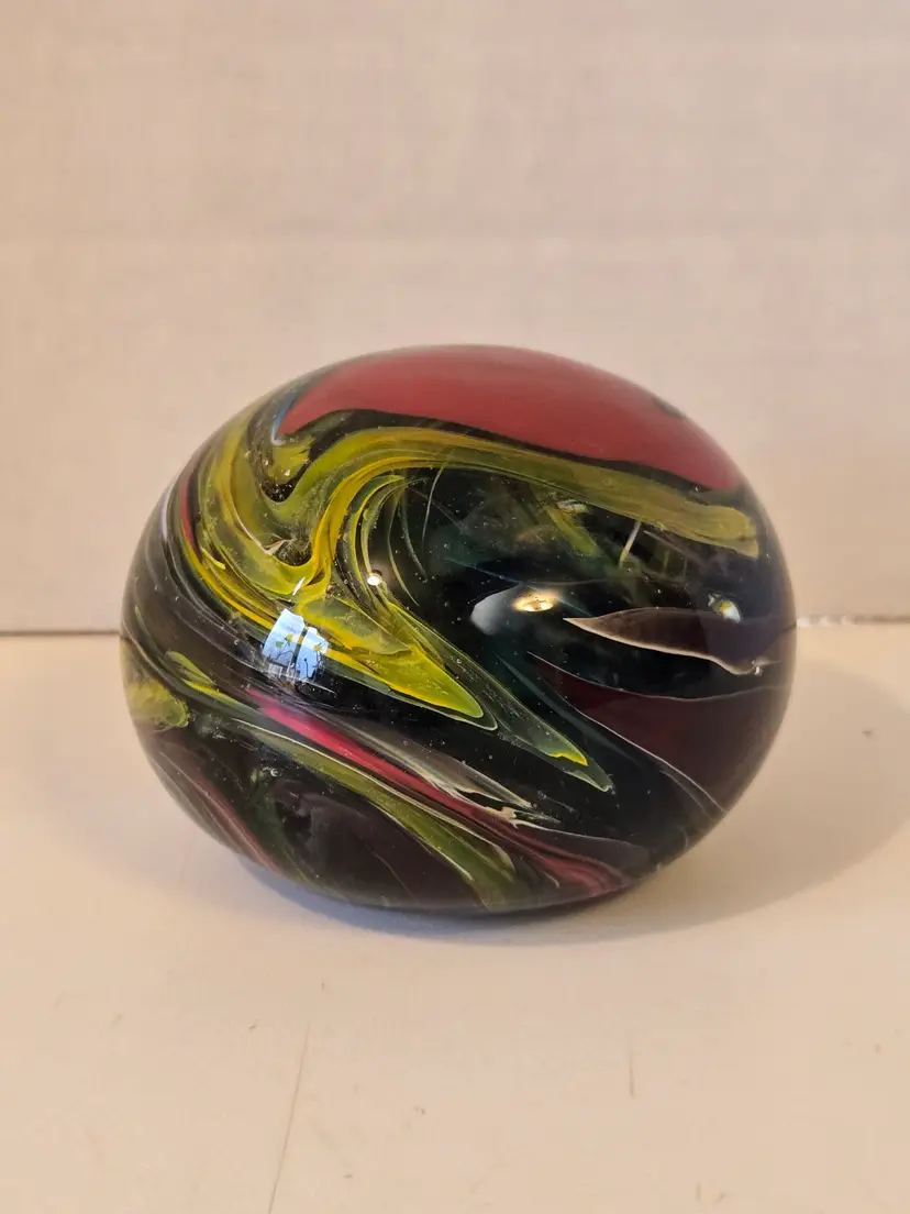 Multicolor Swirls Art Glass Paperweight Unsigned