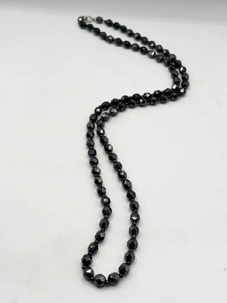 Vintage hematite bohemian glass beaded thin necklace