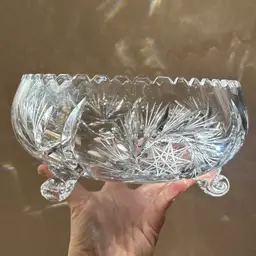 Vintage ABP Lead Crystal Sawtooth Edge Star & Pinwheel Large Footed Bowl