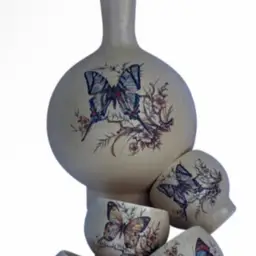 Vintage Treasure Craft Butterfly Decanter - 5 Piece Set