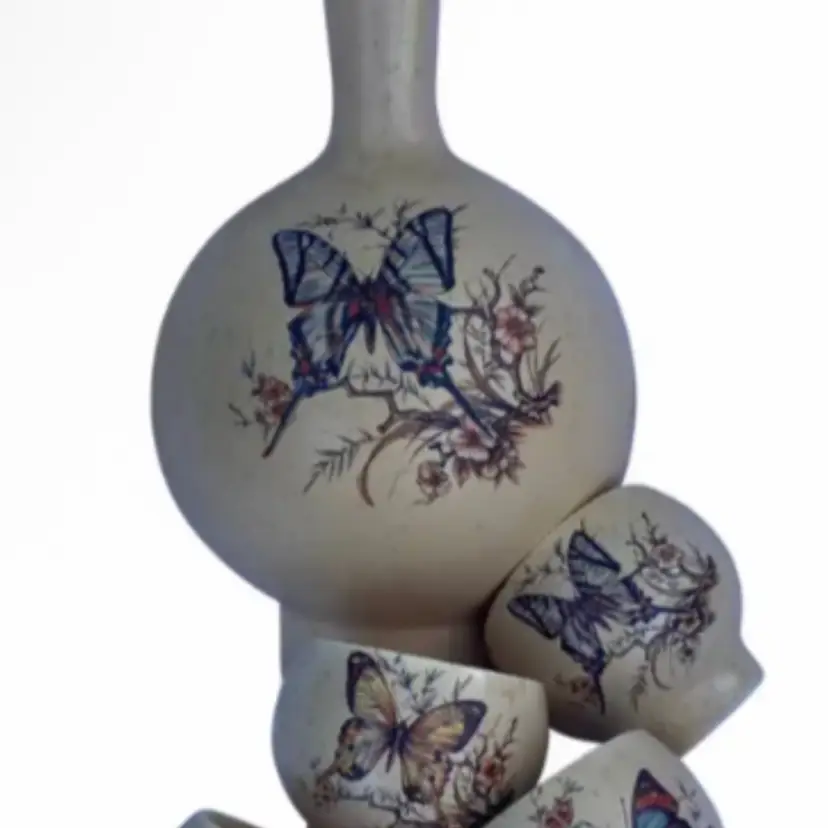 Vintage Treasure Craft Butterfly Decanter - 5 Piece Set