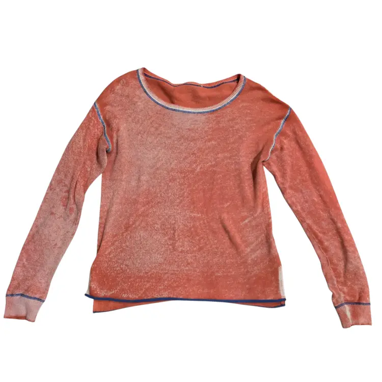 SUNDANCE  Lagenlook Sweater Coral Sunfaded Distressed Cotton Pullover Knit Small