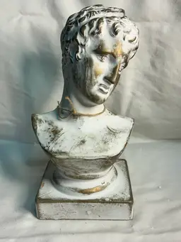 Vintage Ceramic Marathon Boy Head Bust Greek Roman Statue Sculpture with Felt on Bottom
