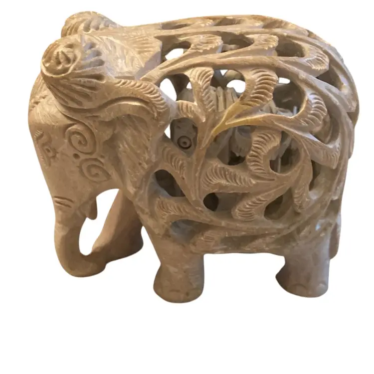Carved Soapstone Elephant With Baby Inside