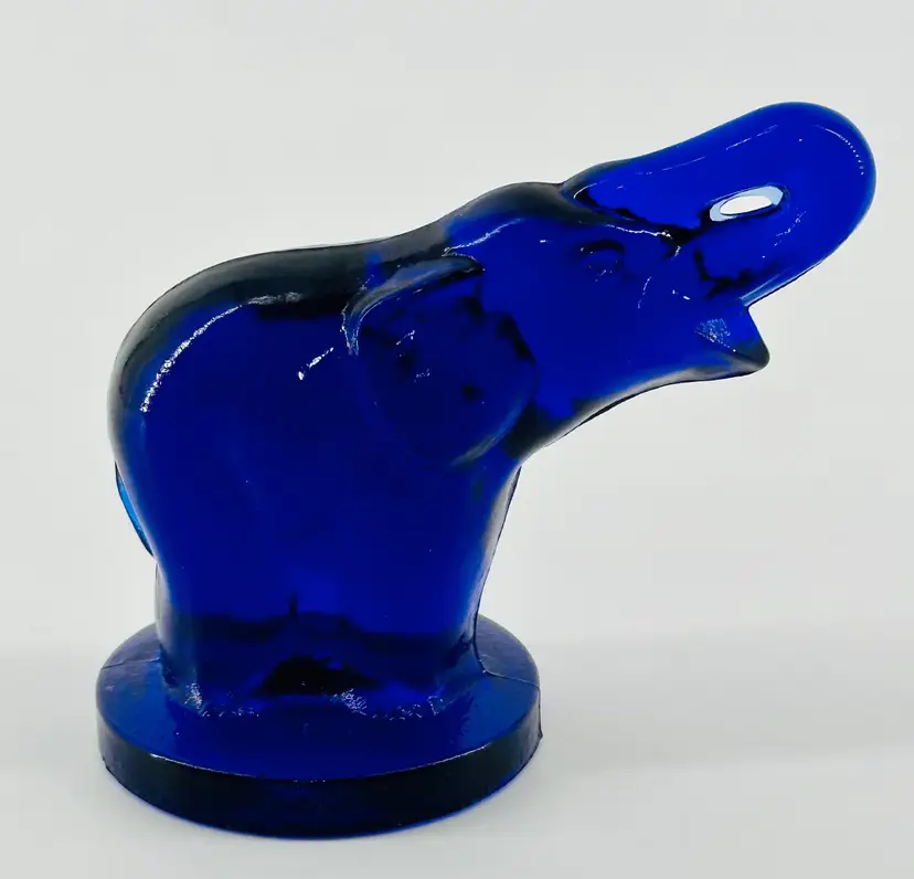 Rosso Cobalt Blue Glass Elephant With Trunk Up