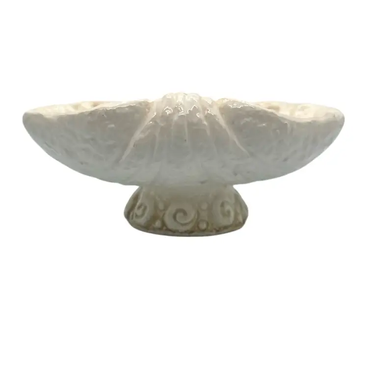 Vintage Brown & Cream Clam Seashell Shaped Glazed Serving Dish Bowl Footed