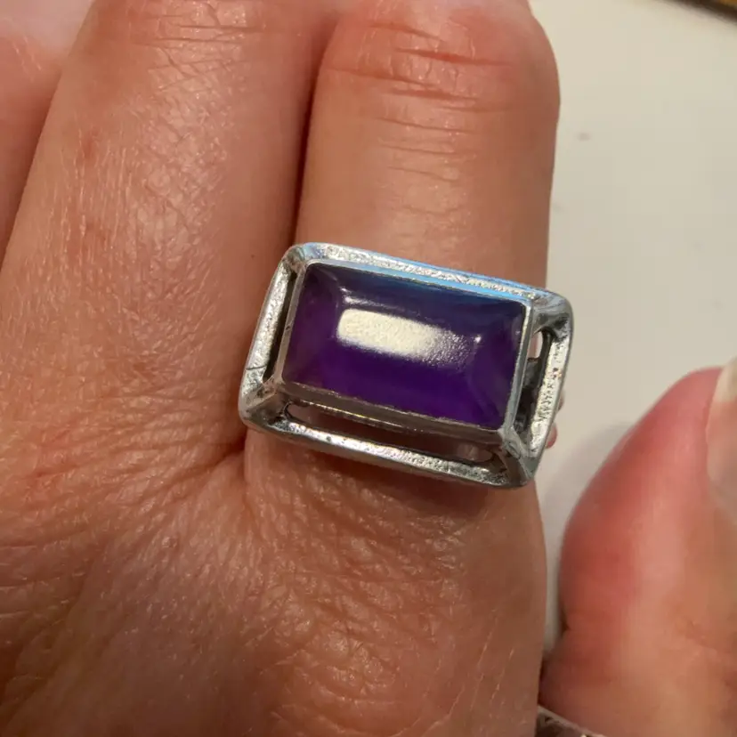 Vintage Southwest Artist Ted Ott Sterling Silver & Purple Gemstone Ring Size 7, 8.5g
