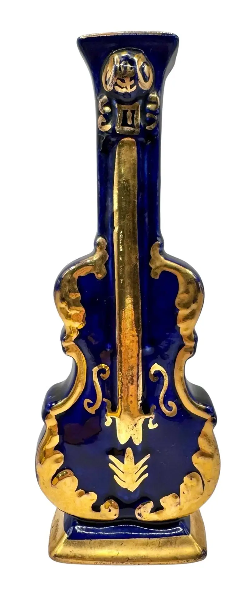 Vintage Goldra Palestine Ohio Ceramic Wall Pocket Vase Violin Cello Blue Gold