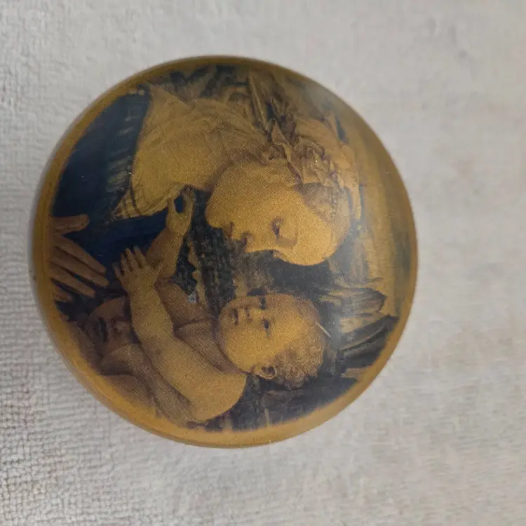 Genuine Italian Alabaster Round Hand Carved Hinged Trinket Box