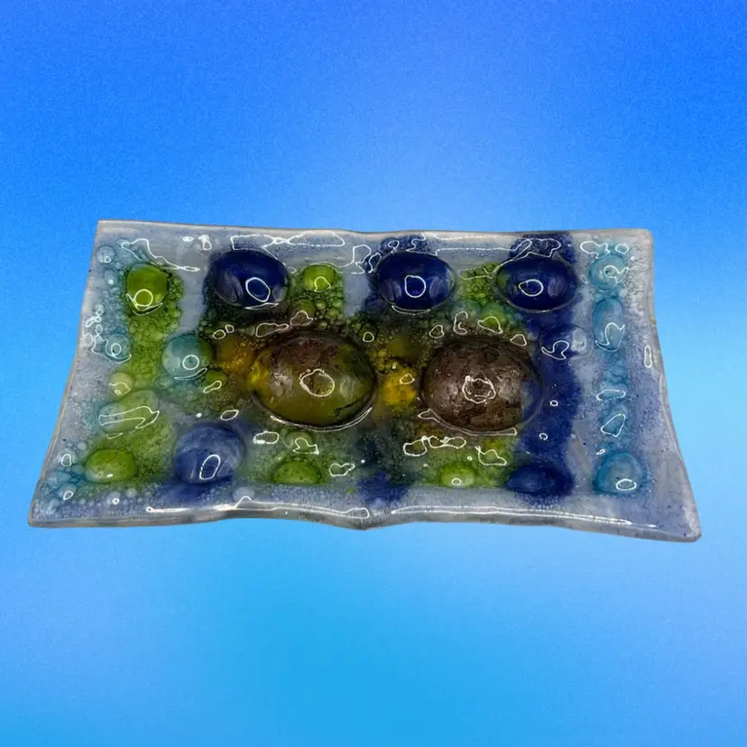 Fused Art Glass Trinket Dish 3D Bubbles 7.75β x 4.5β