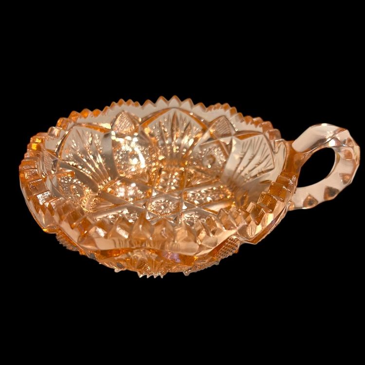 222 EAPG Imperial Pattern NUCUT Glass Pink Sawtooth Nappy One Handle Candy Nut Bowl6 3/4" By 5 1/2" X 2 1/2"