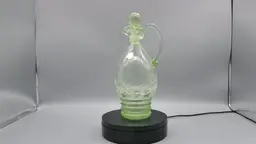 Rare Vintage Trelleborg Sweden Light Green Crackle Glass 18oz Cruet Decanter Hand Blown Art Glass Bottle Ball Stopper 9"