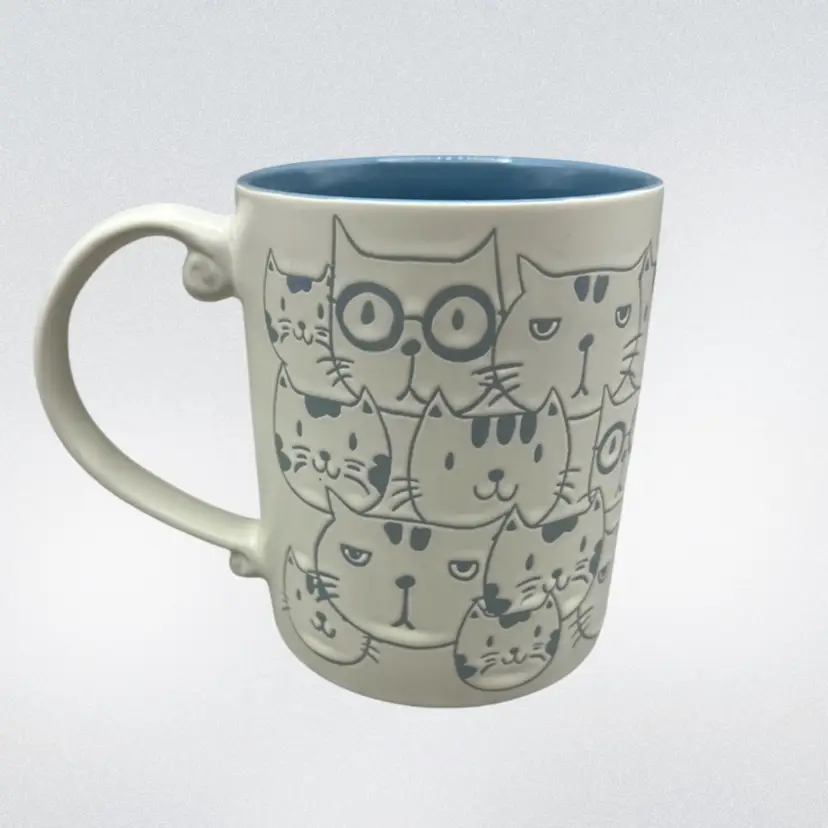 Spectrum Designz 16 Oz. Embossed Cat Face Mug Blue Interior