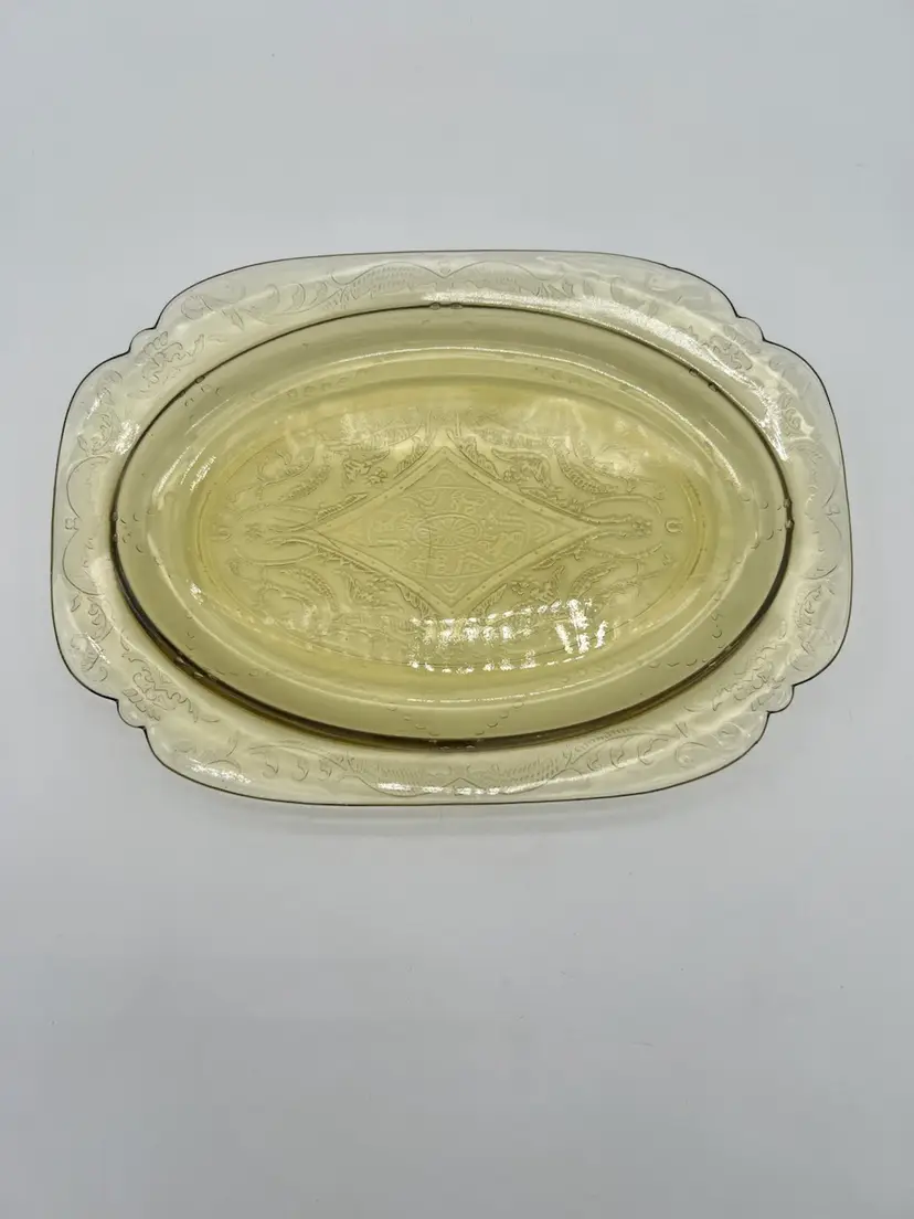Vintage Federal Glass Madrid Amber/yellow Oval Platter